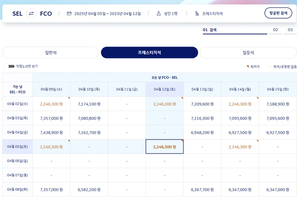4월 인천 - 로마 비즈니스 항공권