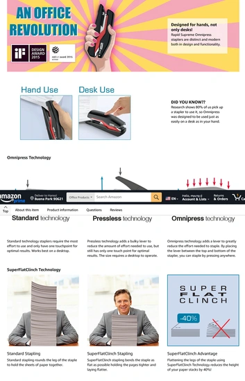 Rapid Supreme Omnipress SO60 Fullstrip Stapler, White/Pink