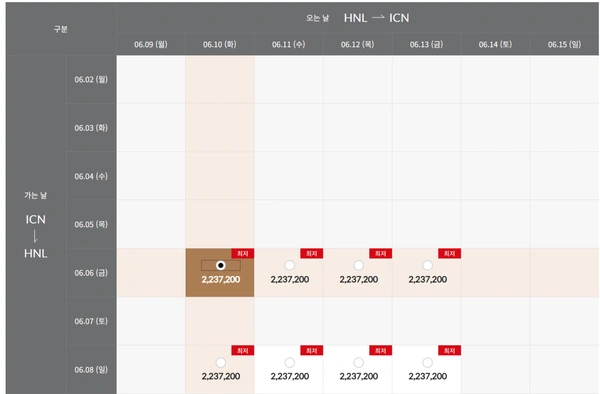인천 - 하와이 비즈니스 항공권