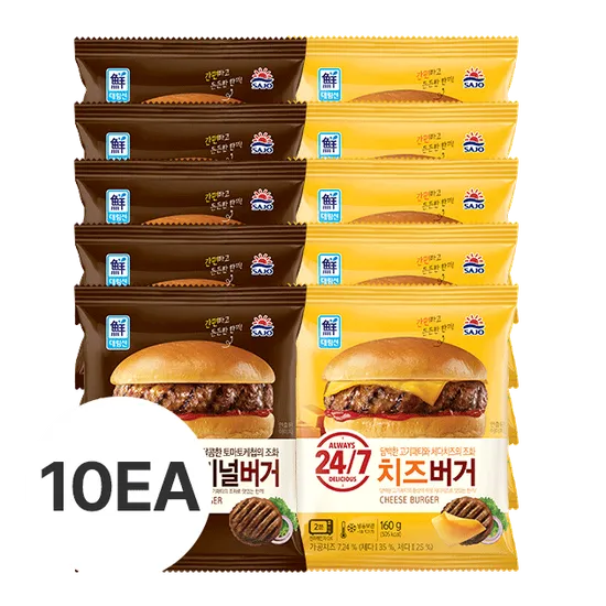 사조버거 오리지널버거+치즈버거 160g x 10개