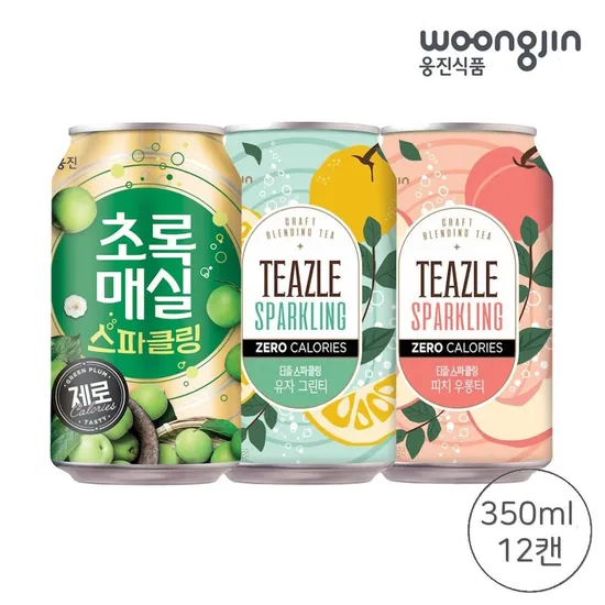 초록매실 스파클링 제로+티즐 스파클링 제로 350ml x 12캔