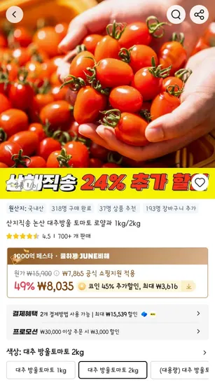 코인딜) 논산 대추방울 토마토 로얄과 2kg