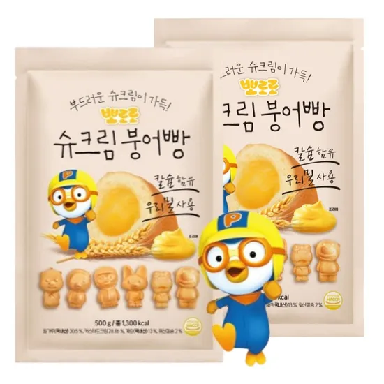 뽀로로 부드러운 슈크림 붕어빵 500g 1봉+1봉+뽀로로땡 120g 2봉증정