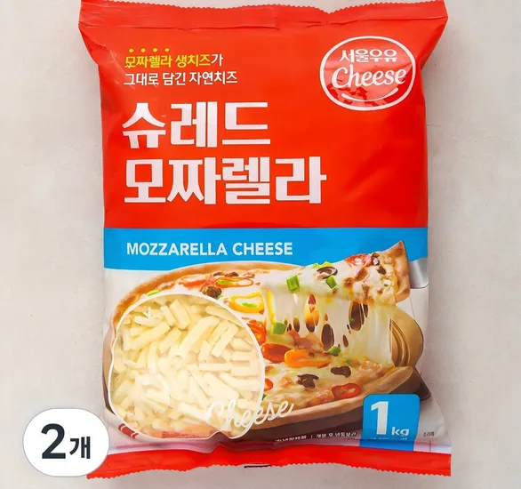 로켓프레시 서울우유 슈레드 모짜렐라 치즈 1kg x 2입
