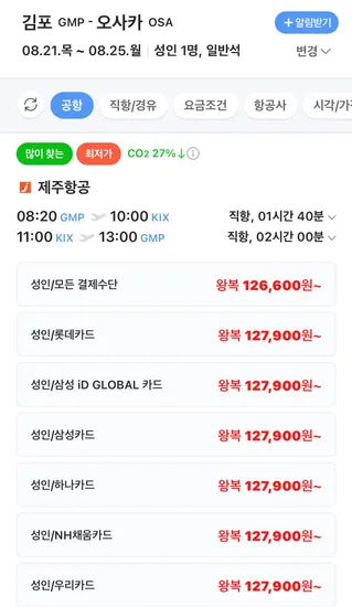 8.21목~8.25월 김포-오사카 왕복