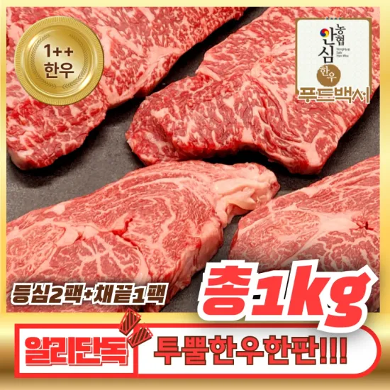 1++한우 등심600g&채끝400g(코인646개필요) (62609) (무료