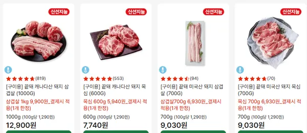 캐나다산, 미국산 삼겹살, 목살