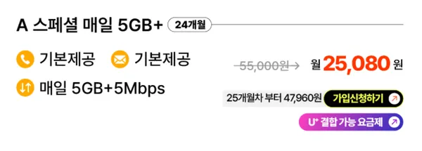 LG망 24개월 통문무 매일5기가 +5Mbps