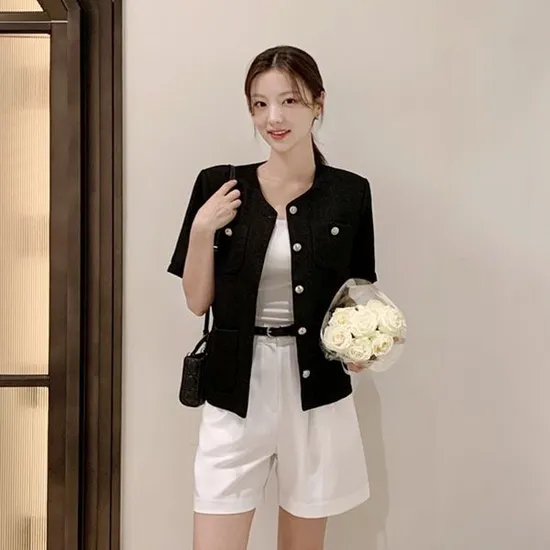 롯데온) 여름 하객룩 멜로샤 반팔 트위드 자켓 26,960원 무배