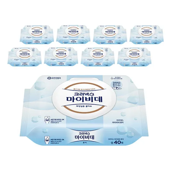 11번가)크리넥스 마이비데 퓨어 캡 40매, 9개입 10,070원(티멤,카카오페이)