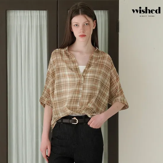 롯데온) 위시드 체크 패턴 시스루 반팔 셔츠 9900원