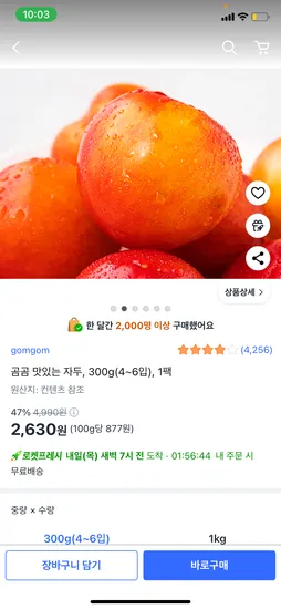 쿠팡프레시) 곰곰 맛있는 자두 300g (4~6입) 2,630원