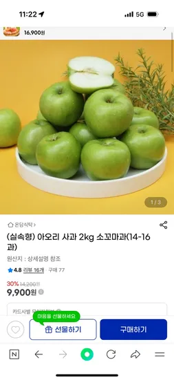 지마켓) 아오리 사과 2kg 소꼬마과 9,900원 무배