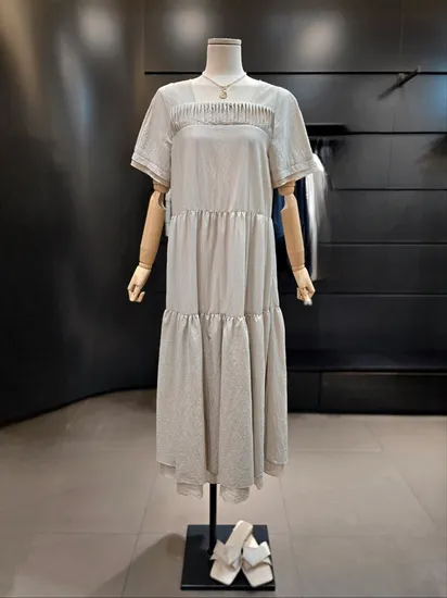 시슬리 스퀘어넥 셔링 롱 원피스