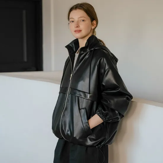 폭스 레더 캐주얼 후드 점퍼