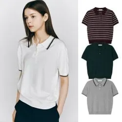여자 클래식 폴로넥 반팔 니트