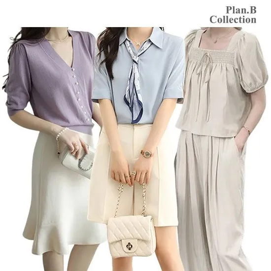 진주버튼 V넥 반팔니트