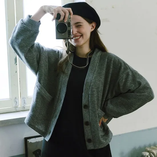 오버핏 베이직 니트 가디건