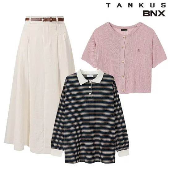 반오픈 라운드 반팔 카라니트