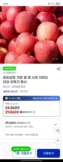 유클 거창 꿀 햇 사과 10KG 대과