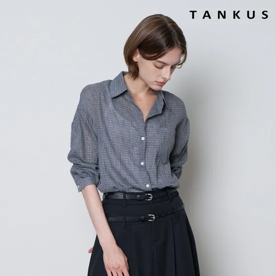 데일리 체크 카라넥 버튼업 긴팔셔츠