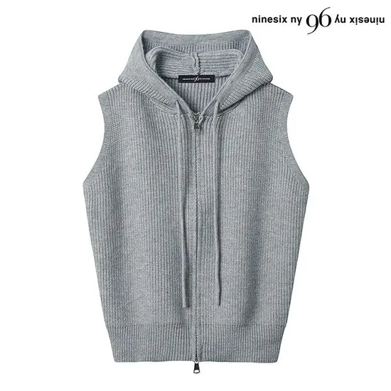 후드끈 집업 니트 베스트