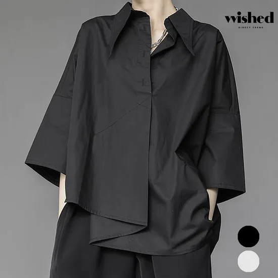 베이직 루즈핏 언발란스 7부 소매셔츠