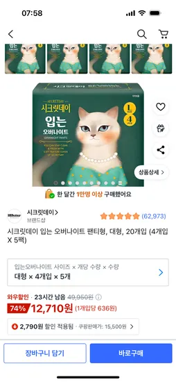 시크릿데이 입오버 대형 4개입 5팩