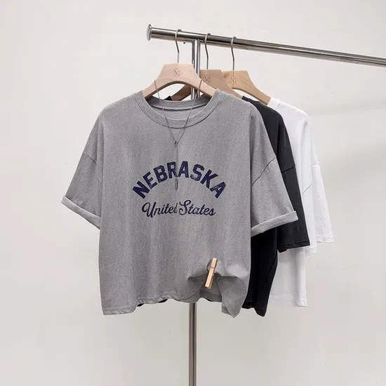 미즈큐즈 스카 레터링 크렉 나염 피그먼트 워싱 세미 크롭 반팔