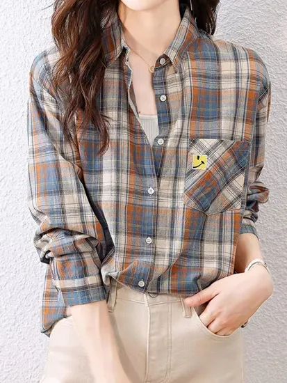 자수 포켓 체크 셔츠