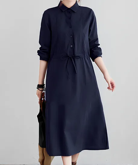 심플 카라 긴팔 원피스