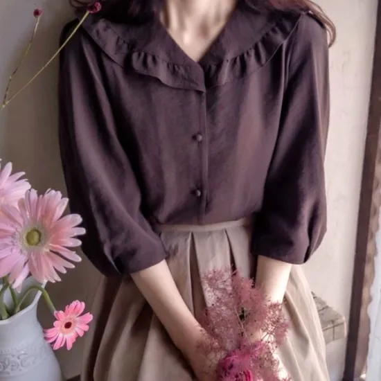 샤링카라 소매핀탁 블라우스