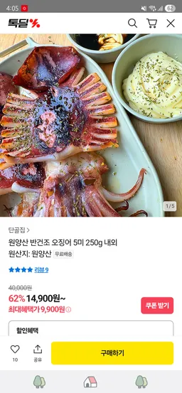 원양산 반건조 오징어 250g 5미