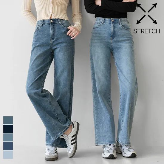 엘라스판1탄 히든밴딩 와이드 데님 팬츠