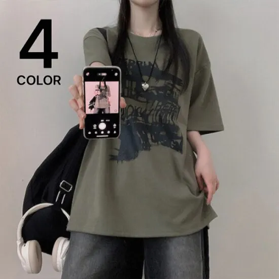 유닛 오버핏 스크레치 레터링 반팔티