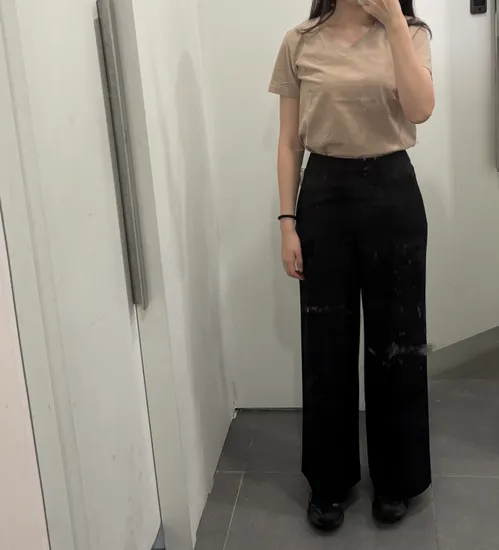 지오다노 풀밴딩 와이드 팬츠 주머니있는거