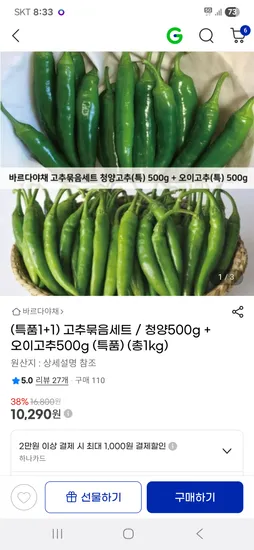 청양고추 500g 오이고추 500g
