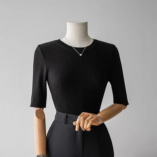 이너용 골지 5부 니트