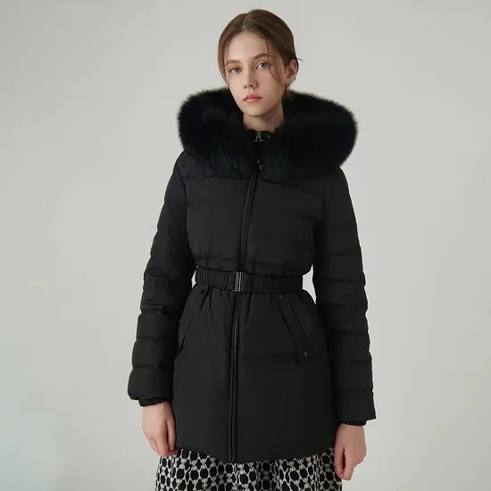 샤틴 후드 스티치 구스다운 패딩