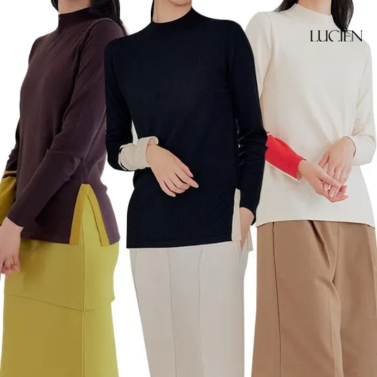 컬러 포인트 모크넥 니트 3종 세트