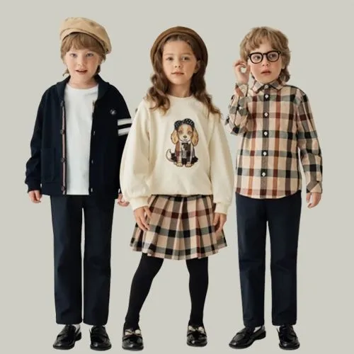 닥스리틀키즈 체크 어깨 배색 긴팔 라운드 티셔츠