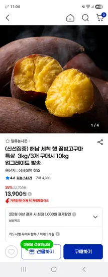 해남 세척 햇 꿀밤고구마 특상 3kg