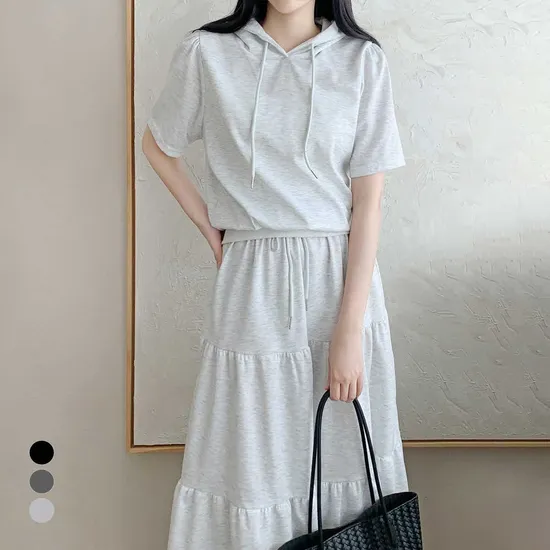 후드퍼프반팔티셔츠 스커트SET 18770원