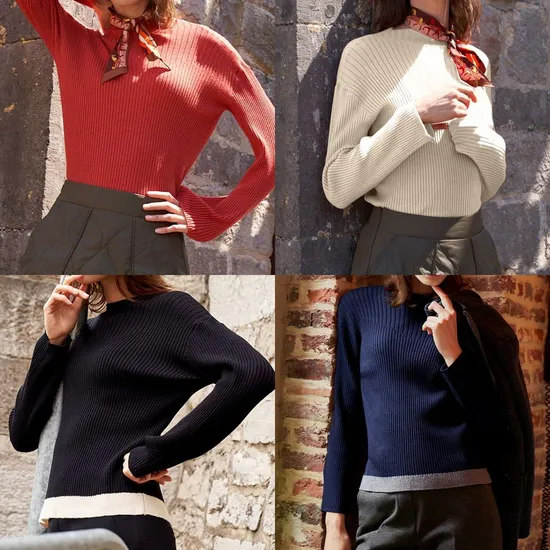 바이브리짓 컬러 콤비 골지니트 4종 SET