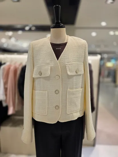 지고트 트위드 자켓 화이트 블랙 핑크