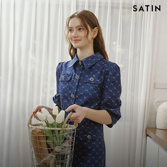 샤틴 클래식 데님 벨트 원피스