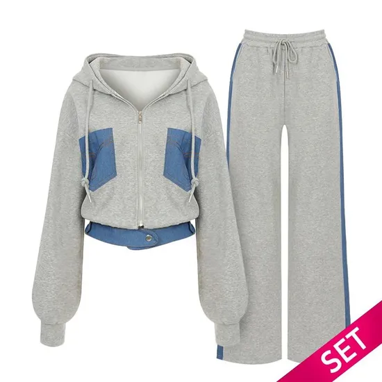 데님 배색 트레이닝 세트