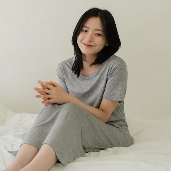 모달 브이넥 롱 원피스 잠옷