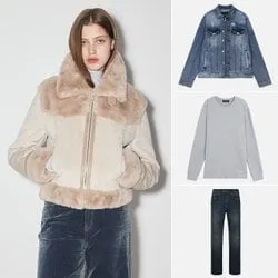 버커루 퍼 배색 크롭 무스탕