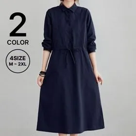 심플 카라 긴팔 원피스